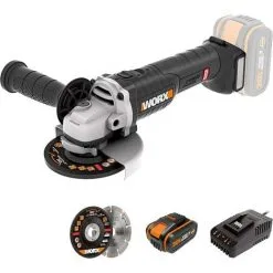 Worx Meuleuse D'angle Sans Fil 18V(20V MAX), Brushless, WX812.1, Batterie Powershare