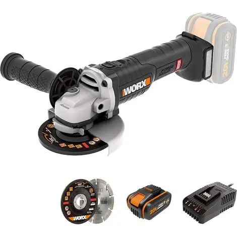 Worx Meuleuse D'angle Sans Fil 18V(20V MAX), Brushless, WX812.1, Batterie Powershare 1 Worx Meuleuse D'angle Sans Fil 18V(20V MAX), Brushless, WX812.1, Batterie Powershare
