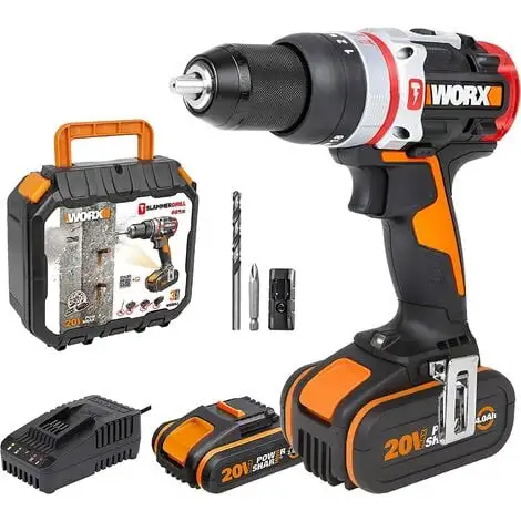 WORX 18V(20V MAX) Perceuse à Percussion WX354.1, Moteur Sans Balai, PowerShare 1 WORX 18V(20V MAX) Perceuse à Percussion WX354.1, Moteur Sans Balai, PowerShare