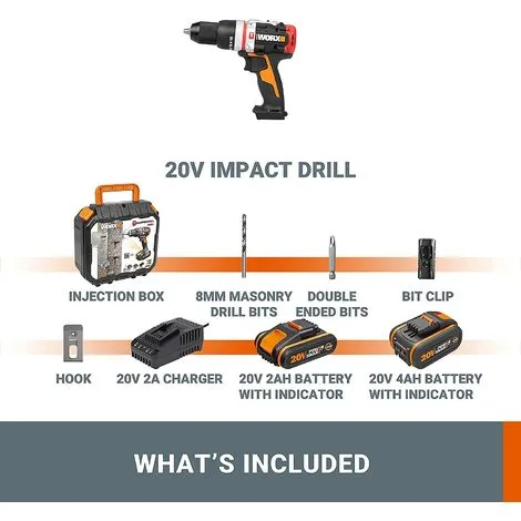 WORX 18V(20V MAX) Perceuse à Percussion WX354.1, Moteur Sans Balai, PowerShare 5 WORX 18V(20V MAX) Perceuse à Percussion WX354.1, Moteur Sans Balai, PowerShare – Image 5