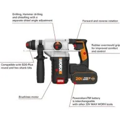 WORX Marteau Perforateur Rotatif Sans Balais 2,0 Kg WX380.1, PowerShareTM 18V(20V MAX) -Promos WORX Boutique 58757698 4